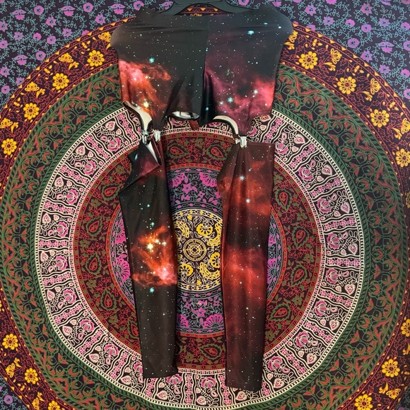 Galaxy Pink Suspender Leggings- Size Medium- Blackmilk Clothing - Picture 3 of 9